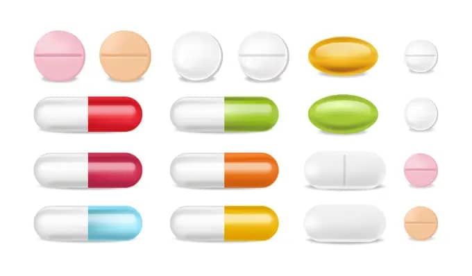 Pain relief for acute pain shows a vector of different types of pills